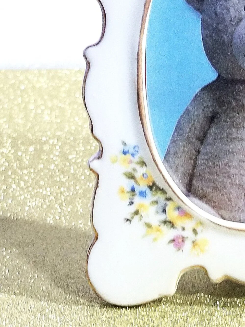 Vintage Lefton China Picture Frame Hand-Painted Porcelain Floral Gold Trim